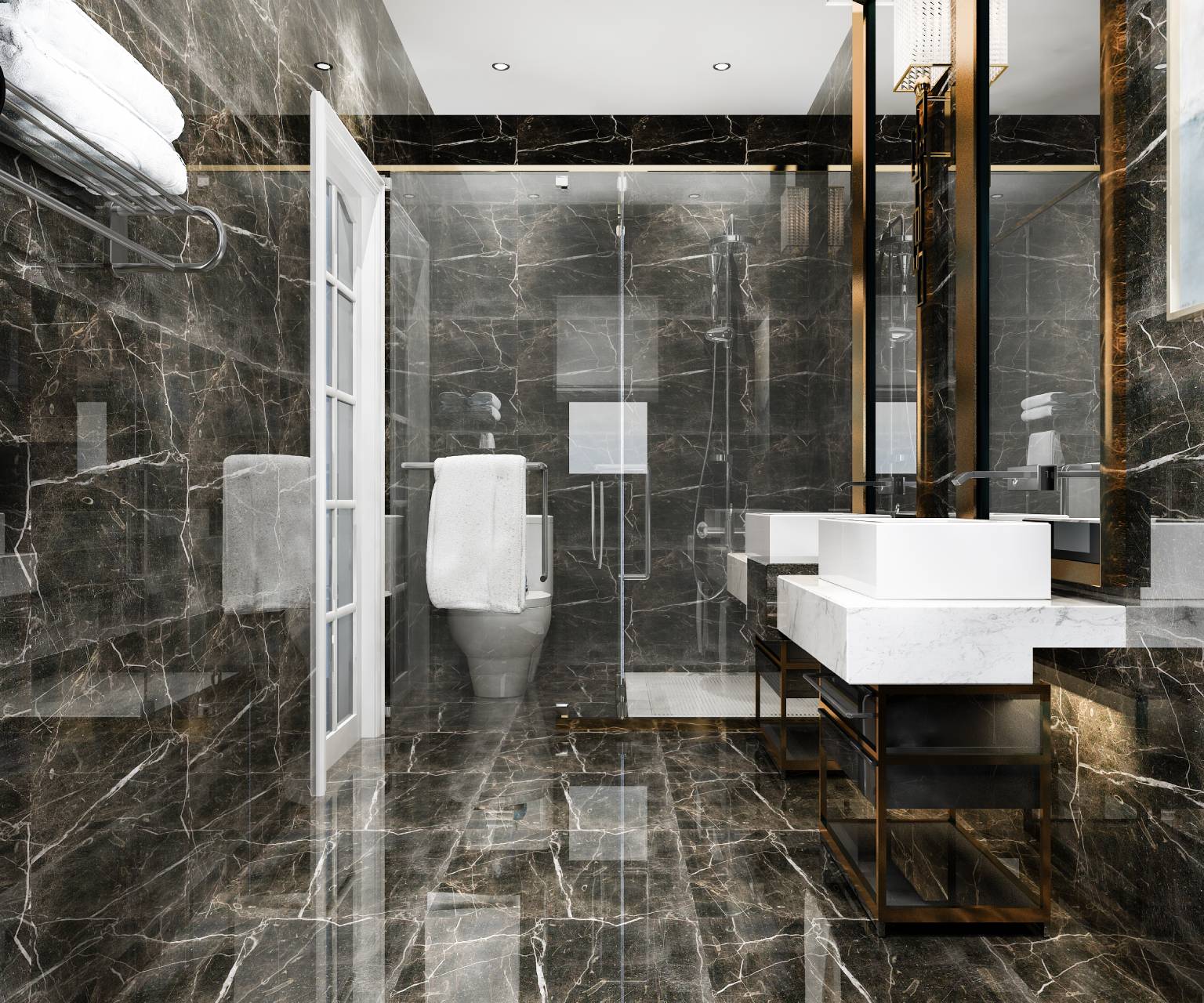 3.5 Mẫu nhà vệ sinh nhỏ đẹp phong cách Luxury với đá Marble